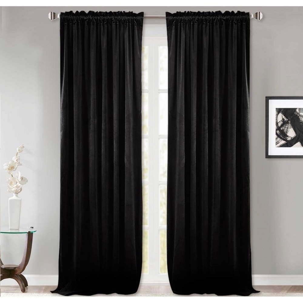 StangH Black Velvet Blackout Curtains 52x84 Set of 2 Thermal Insulated Panels